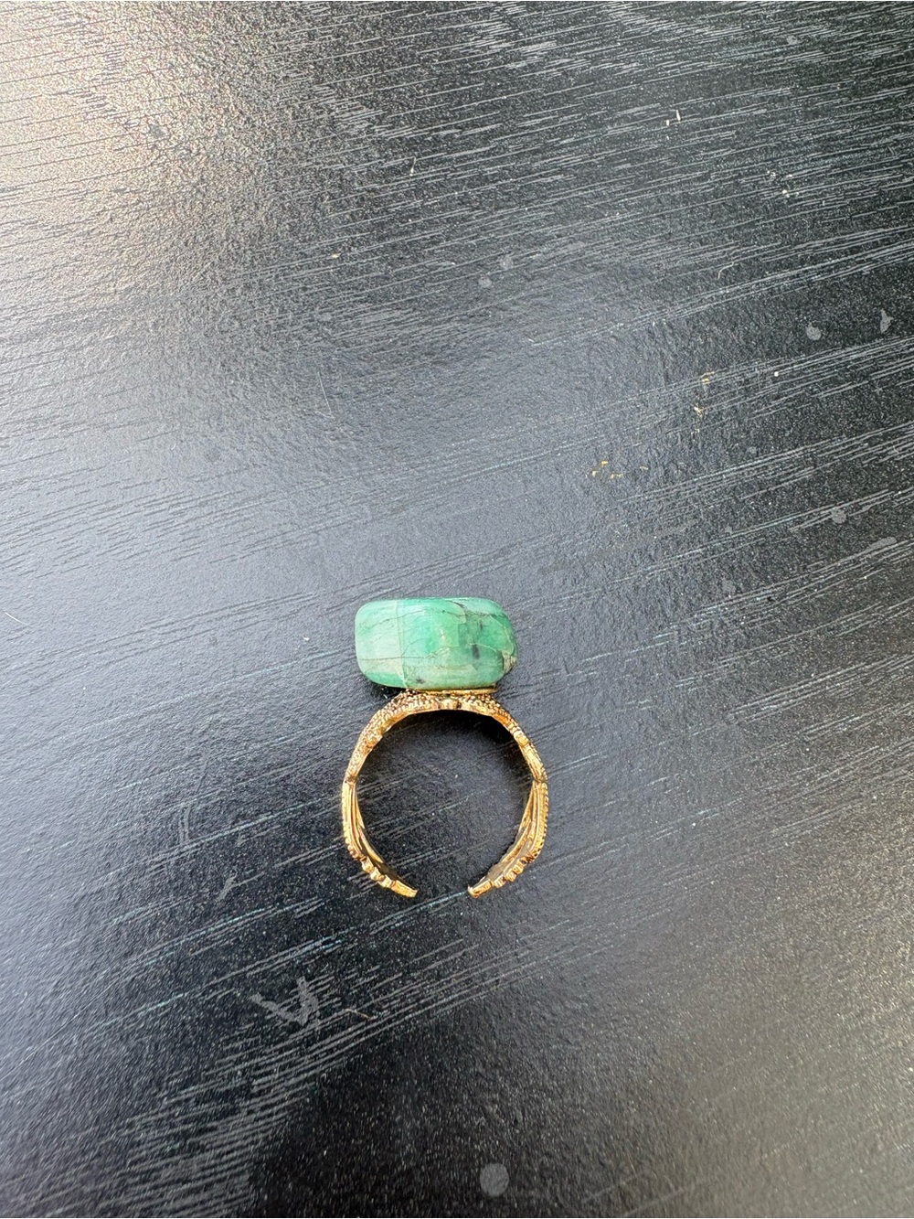 Adjustable Gold-Tone Filigree Ring with Green Gemstone - Picture 6 of 11